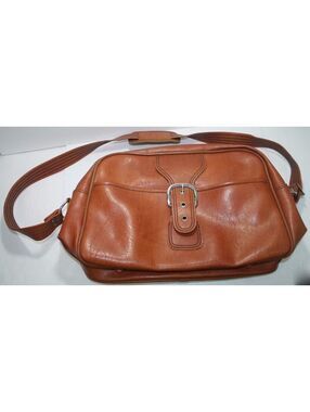 Vintage Sears Leather Briefcase Carry-On Camel Bag Hobo Bag 18"x 11"x 6.5" Brown